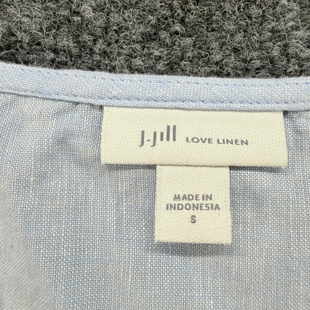 J. Jill Light Blue Midi Linen Dress with Coral and Navy Stripe Hem - Picture 4 of 8